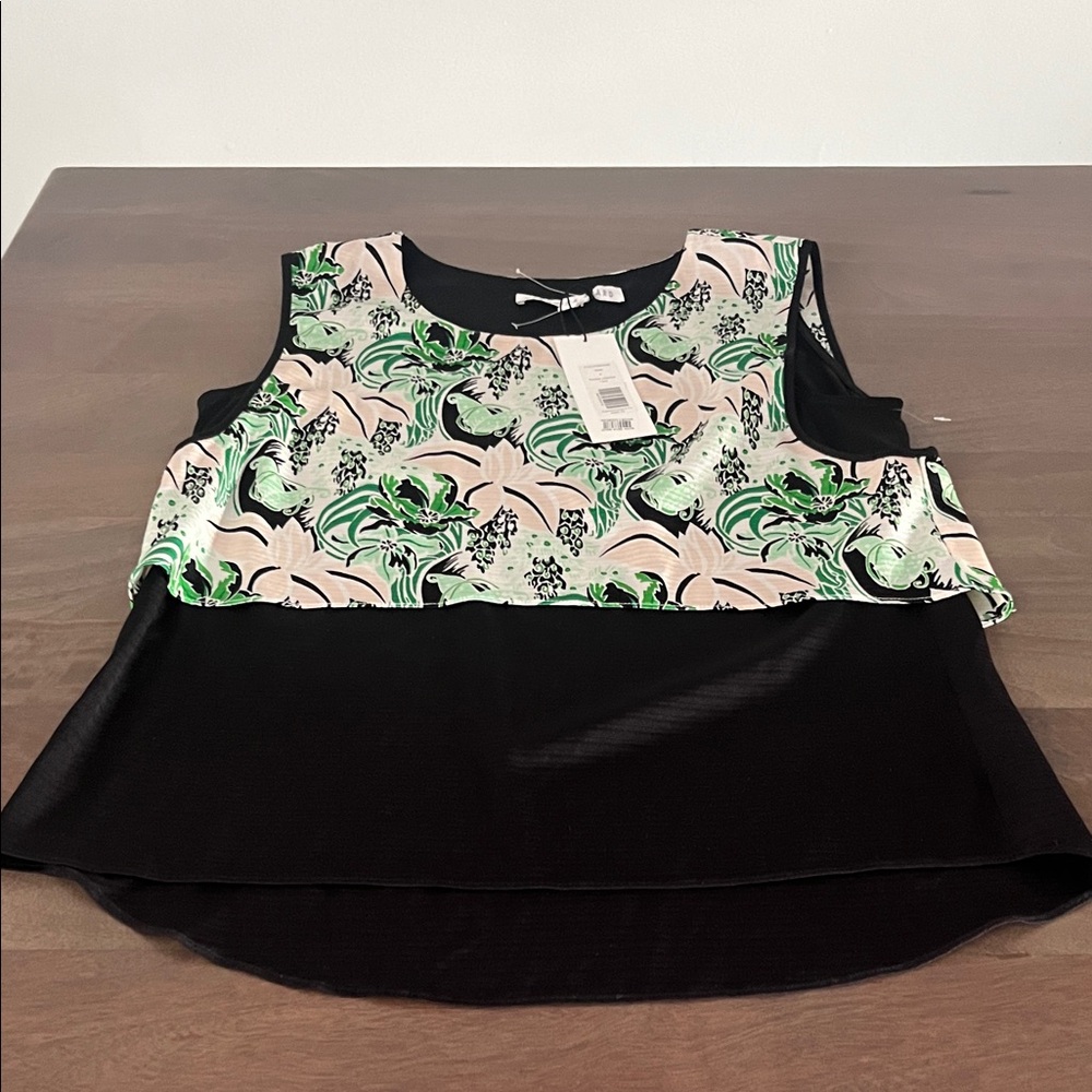 Veronica Beard Floral Print Double Layered Silk Tank Top in Black and Pink 6 NWT